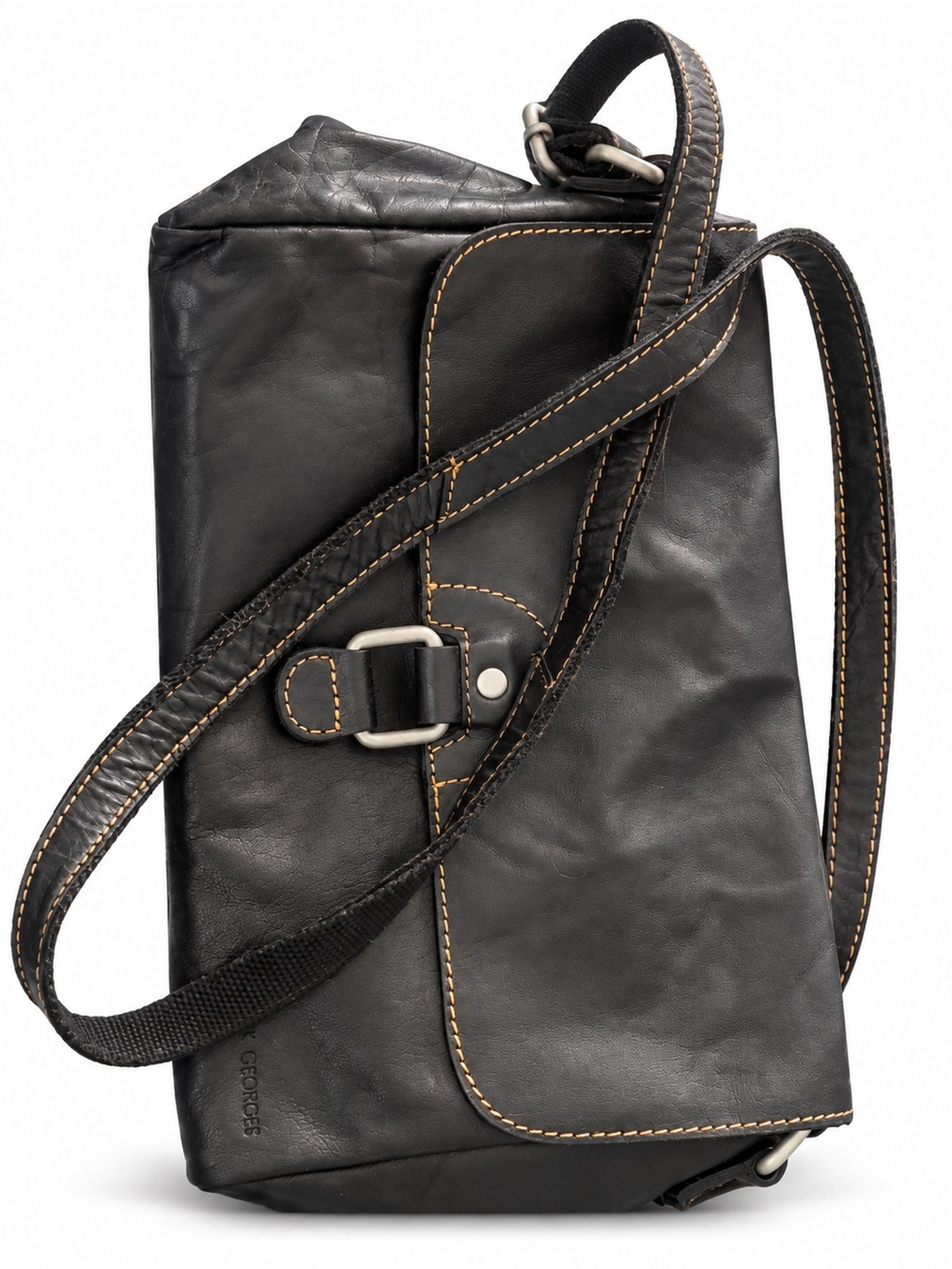 Black Leather Crossbody Bag with Contrast Stitching